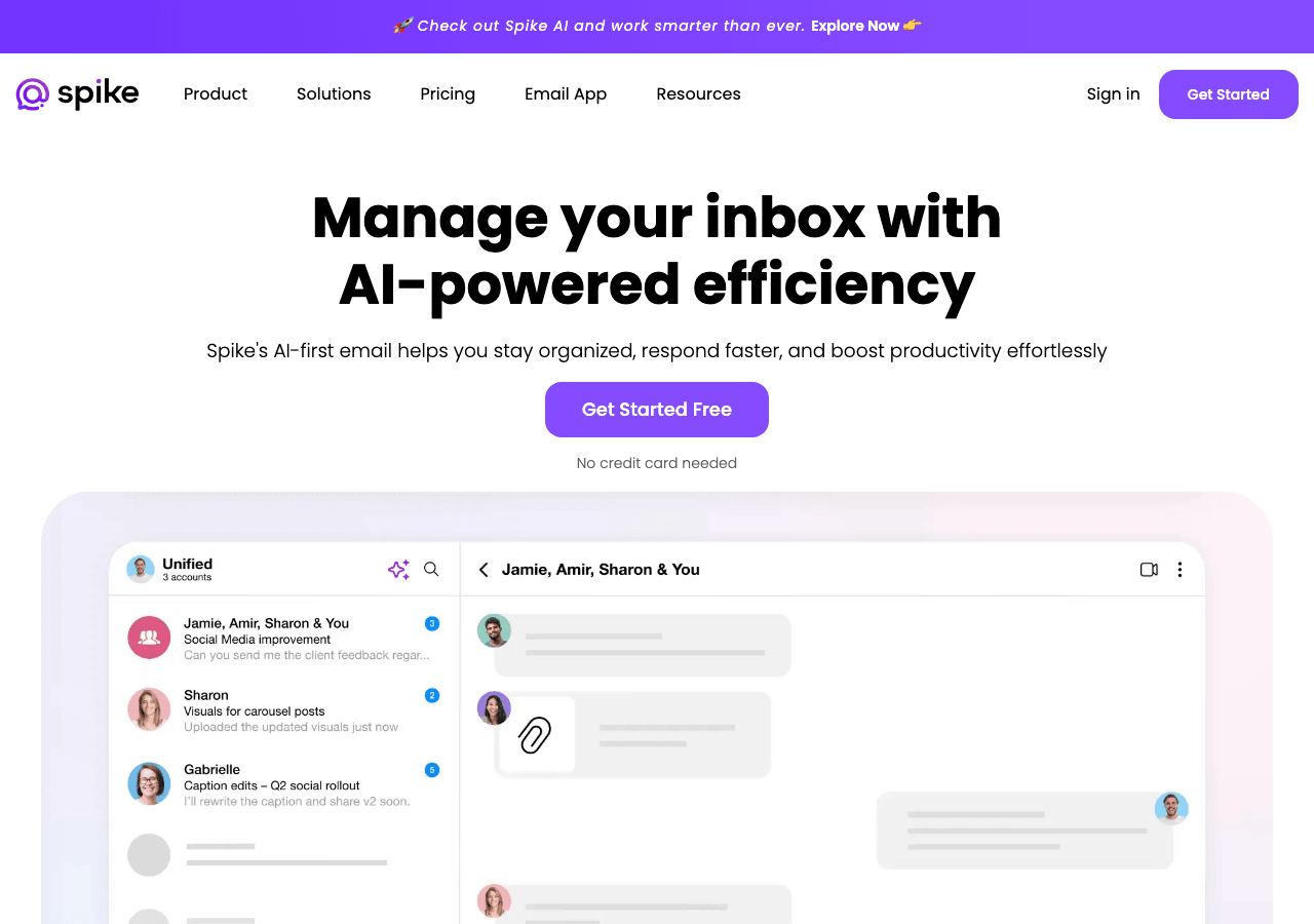 Spike Conversational AI showing Conversational AI - Reimagining email