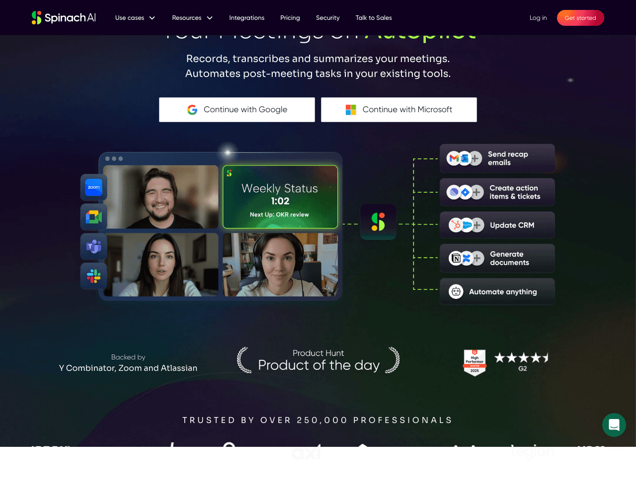 Spinach AI Conversational AI showing Conversational AI - Your Meetings on Autopilot