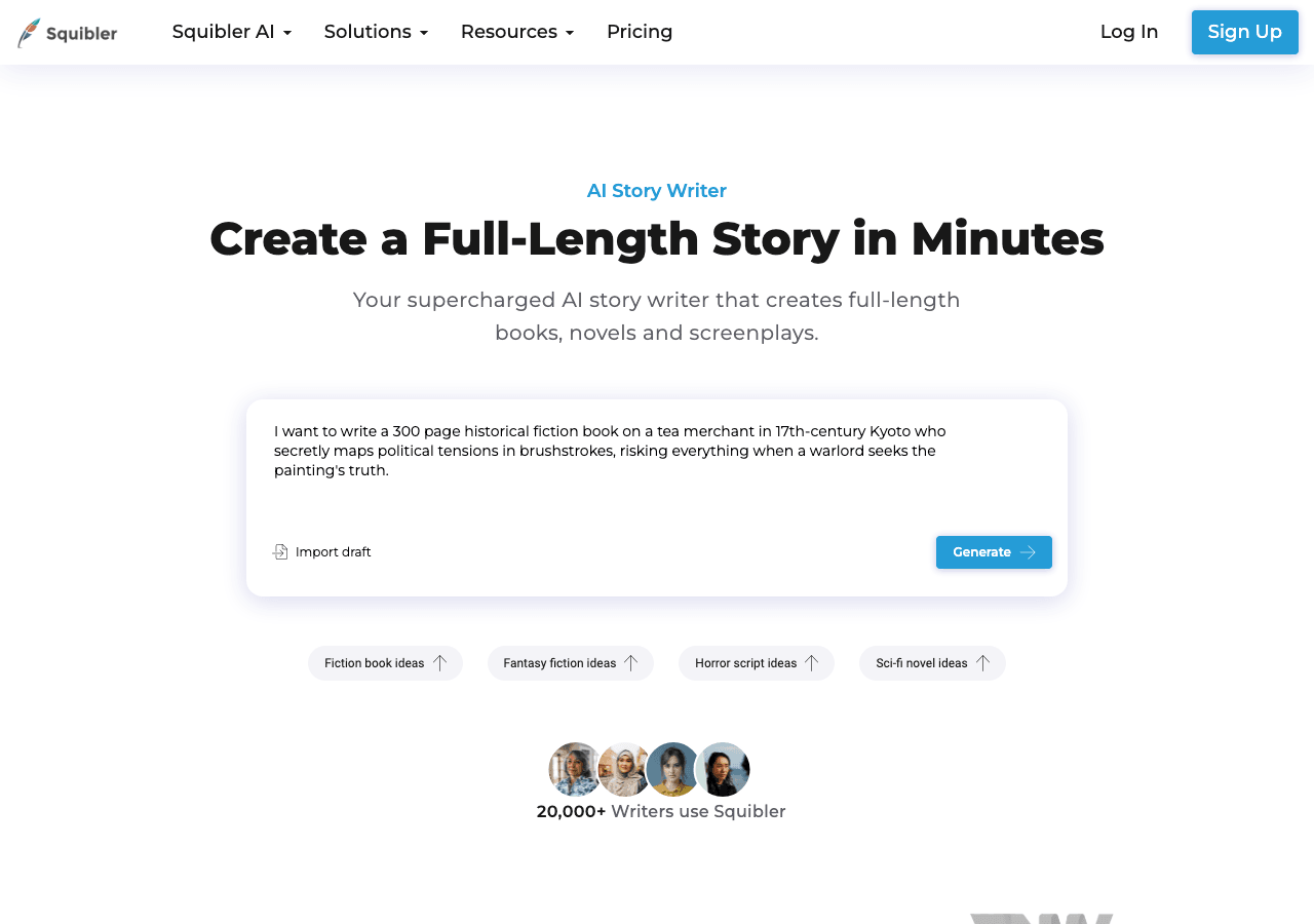 Squibler Writing & Translation showing Writing & Translation - Unleash your creativity with Squibler