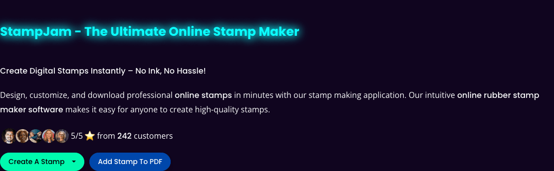StampJam Design showing Design - Design, customize, and download professional digital stamps instantly