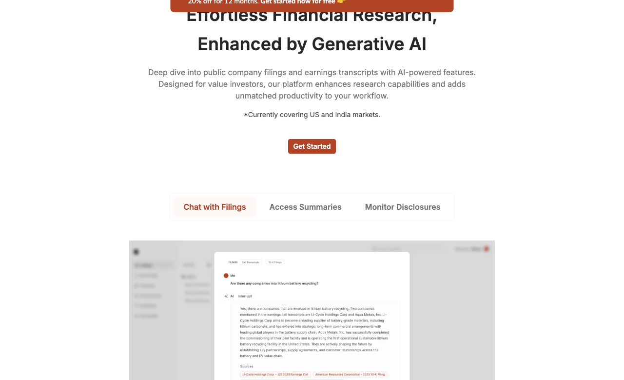 StockInsights AI Data Analytics showing Data Analytics - AI-powered equity research assistant for smarter investing