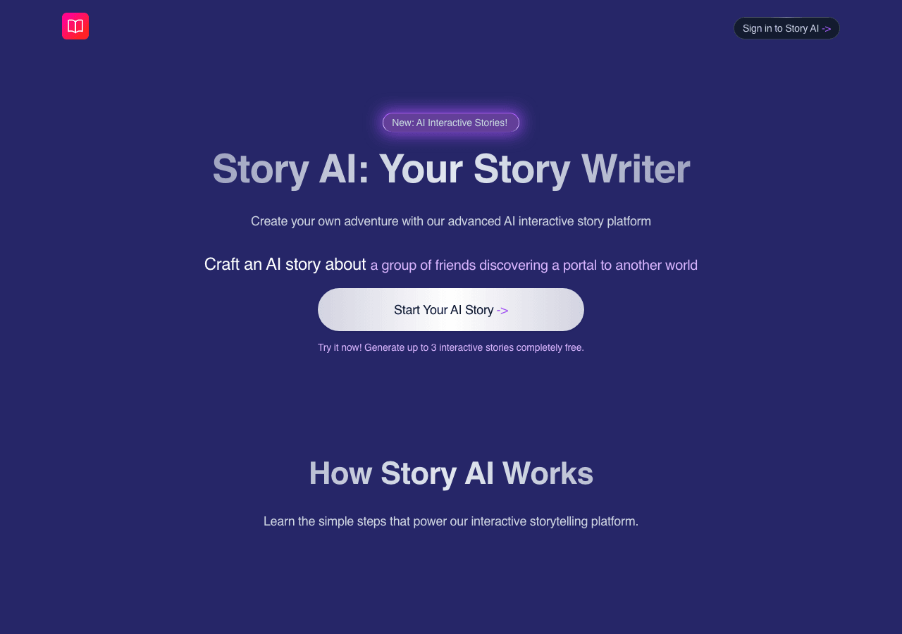 Story AI Writing & Translation showing Writing & Translation - Interactive AI Story Writer | Create Your Own Adventure
