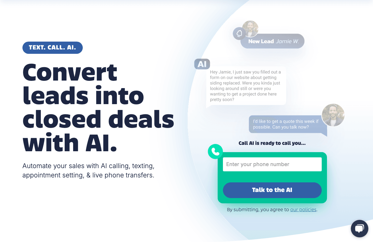 Structurely Conversational AI showing Conversational AI - AI Calling, Texting & Appointment Setting
