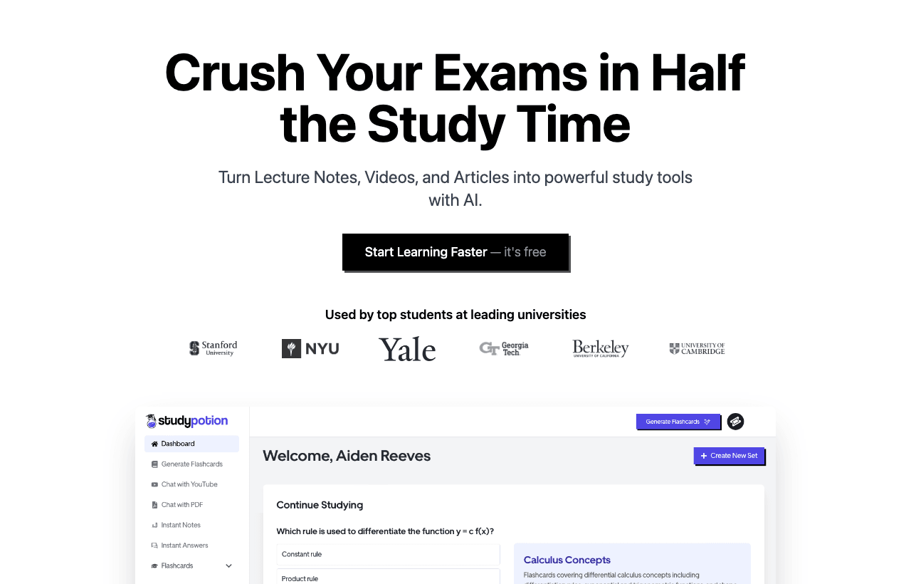 Study Potion AI Productivity & Collaboration showing Productivity & Collaboration - Unlock the magic of smarter studying!