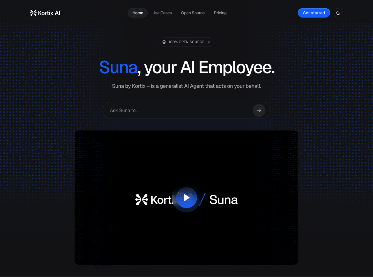 Kortix Suna Conversational AI showing Conversational AI - Empowering communication through AI