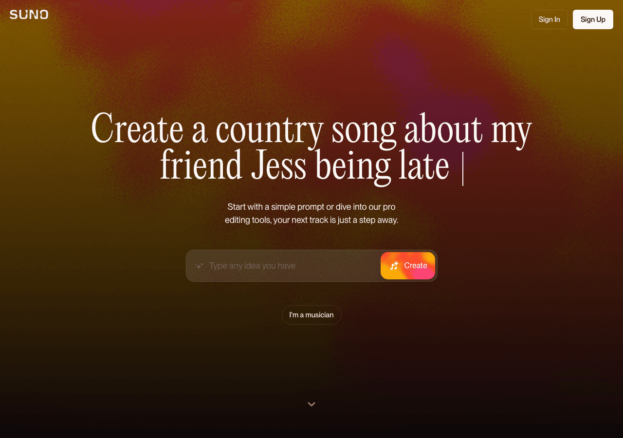 Suno AI Music Generation showing Music Generation - Empowering Your Data with AI