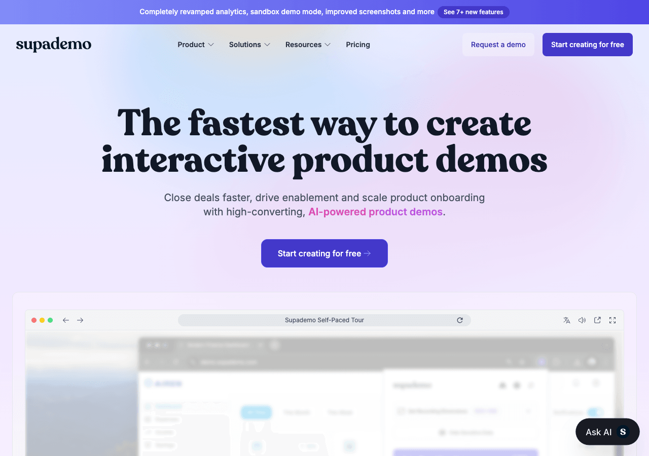 Supademo Productivity & Collaboration showing Productivity & Collaboration - Create AI-powered interactive product demos