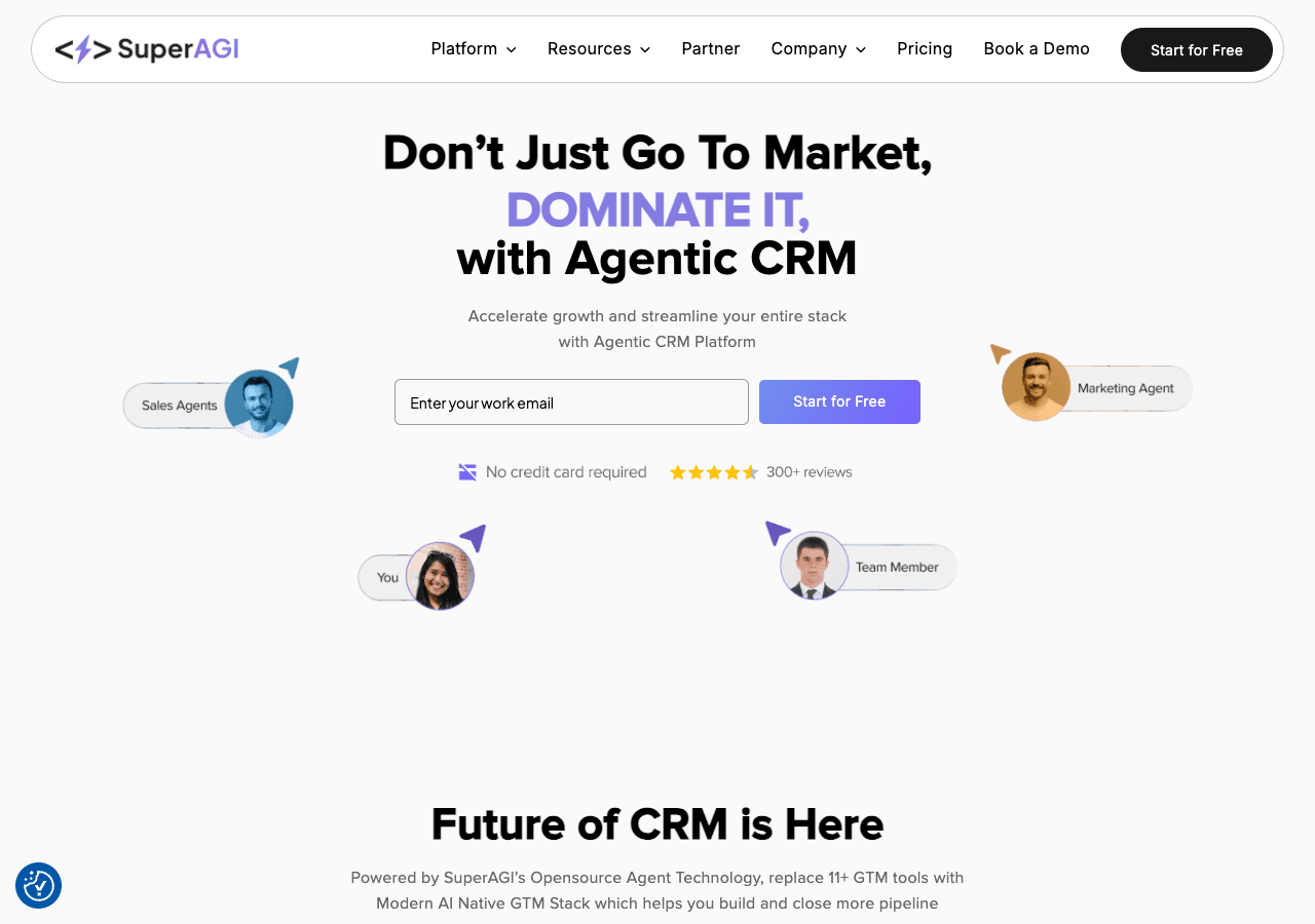 SuperAGI Conversational AI showing Conversational AI - Accelerate Growth with Unified Agentic AI for Sales & Marketing