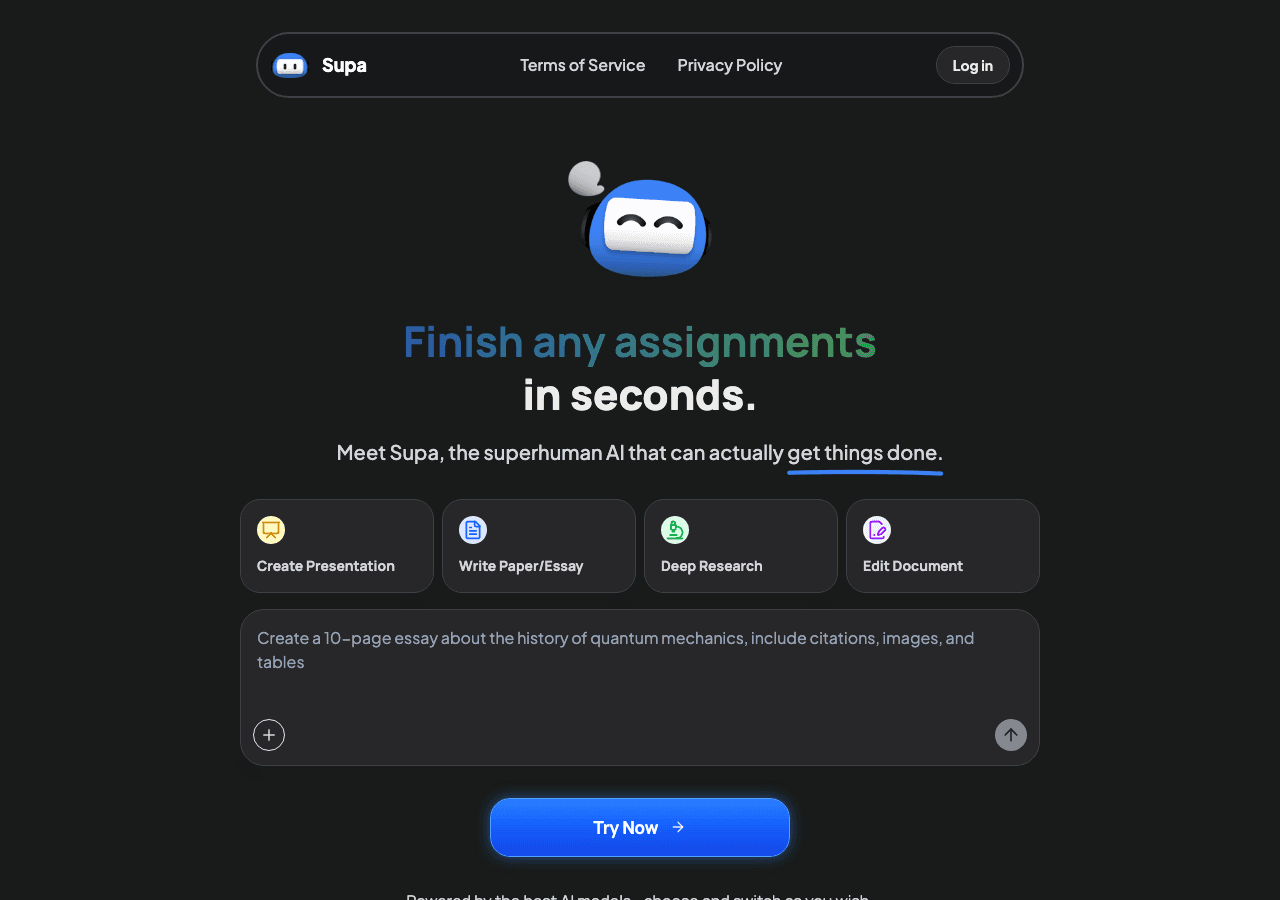 Supa Productivity & Collaboration showing ai presentation creator - Empowering AI Solutions