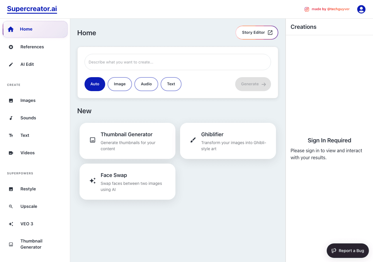 Supercreator.ai Video Generation showing Video Generation - Create Professional Videos in Minutes with AI