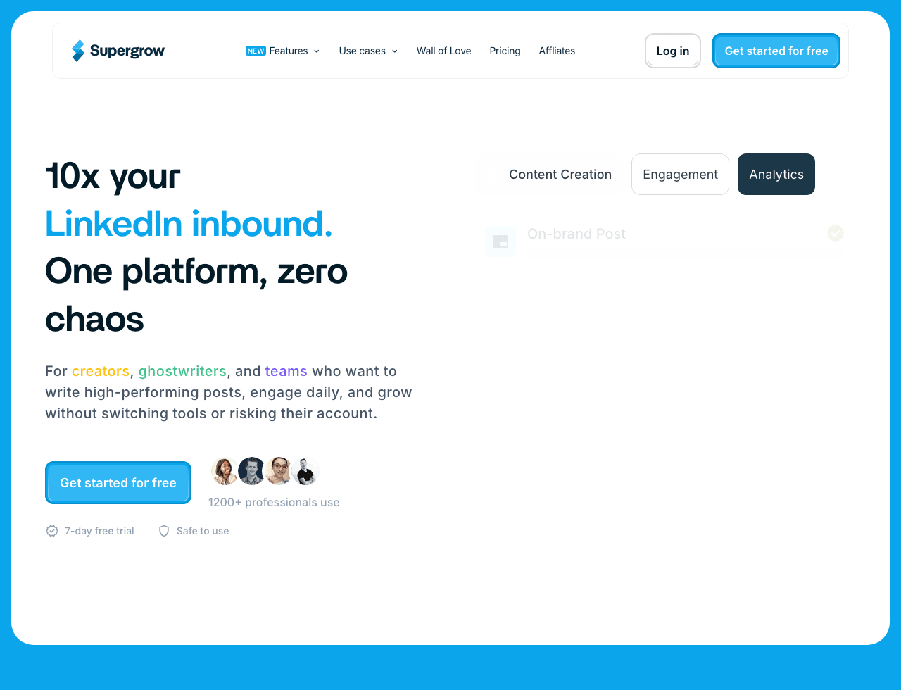 Supergrow Marketing Automation showing Marketing Automation - The all-in-one LinkedIn branding platform powered by AI