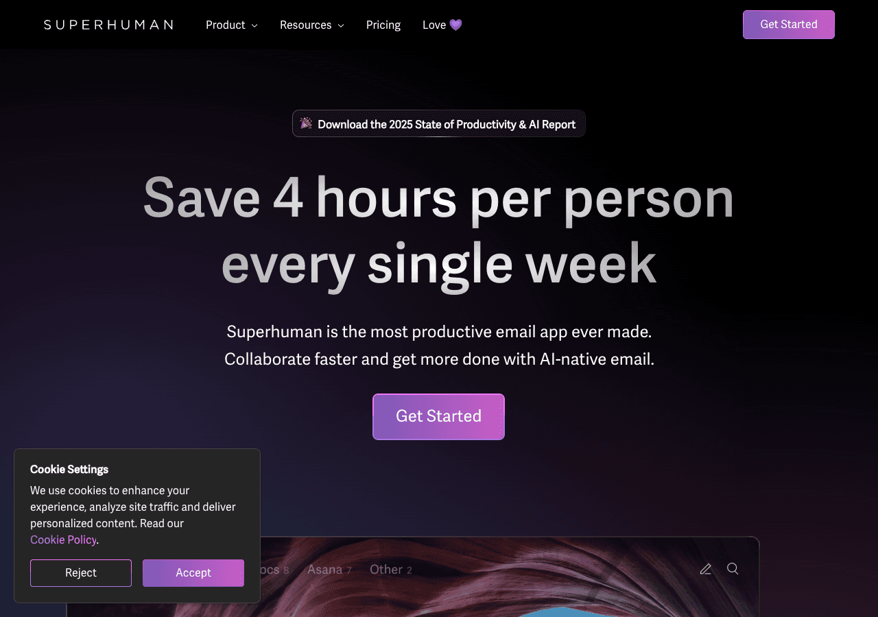 Superhuman Productivity & Collaboration showing ai email client - The most productive email app ever made