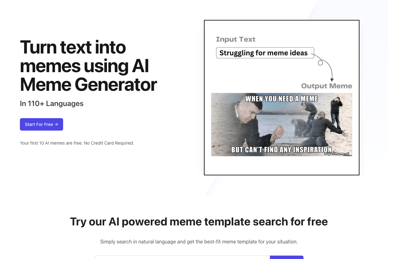 Supermeme.ai Image Generation showing Image Generation - Meme faster with AI – Instantly create, customize, and share memes i