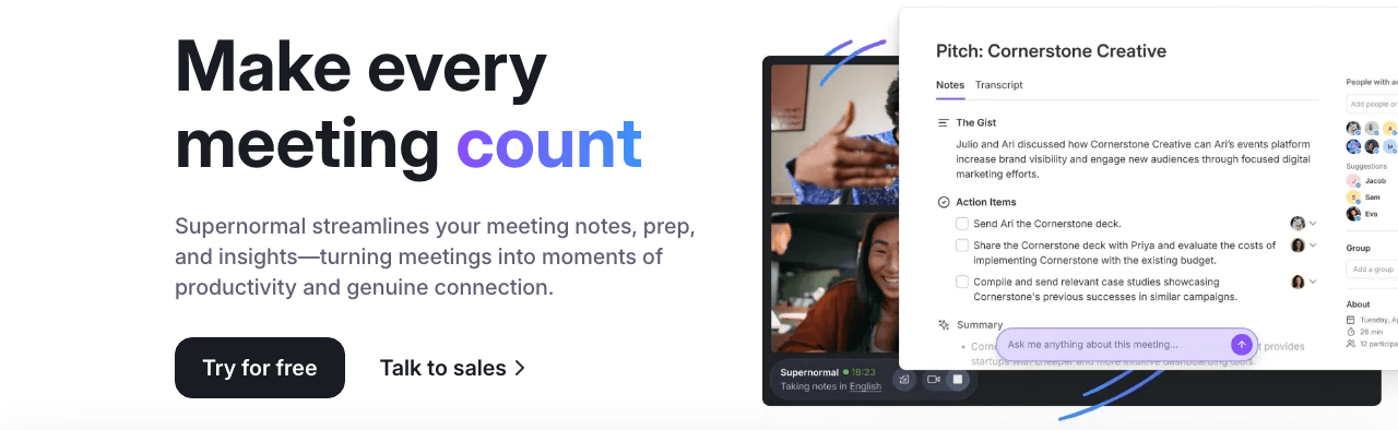 Supernormal Productivity & Collaboration showing Productivity & Collaboration - Make every meeting count