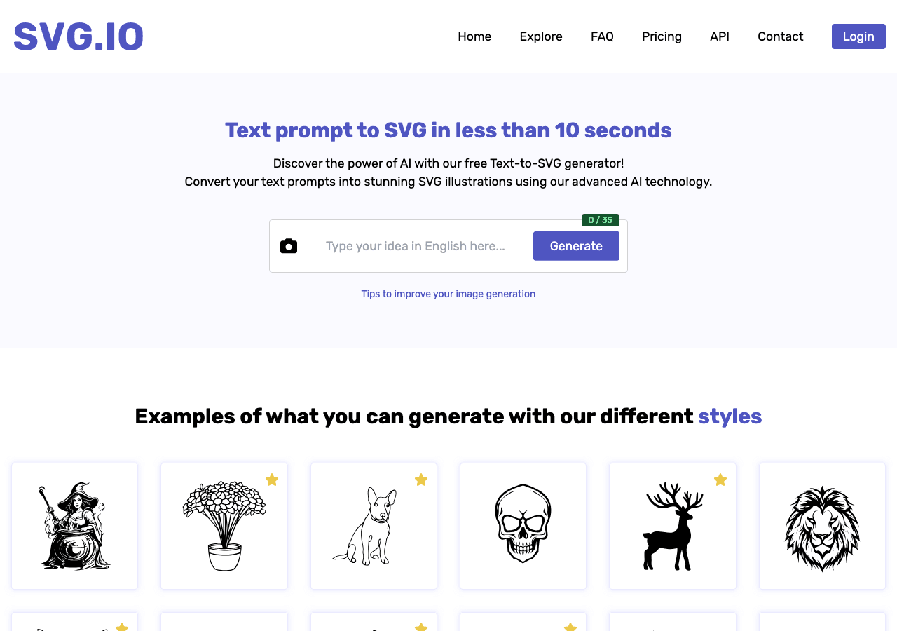SVG.io Image Generation showing Image Generation - AI-powered text & image to SVG generator