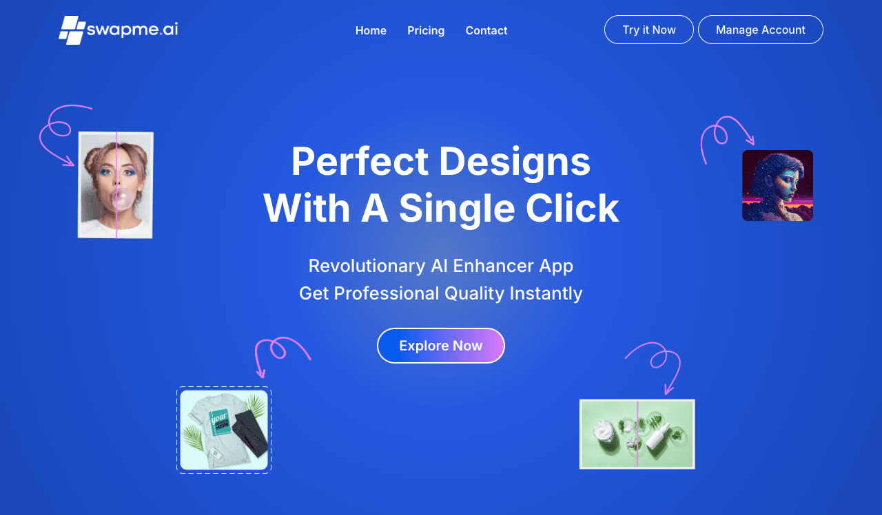 Enhancer App Design showing Design - Enhance and upscale any image up to 1000% with our AI technology in just one click.