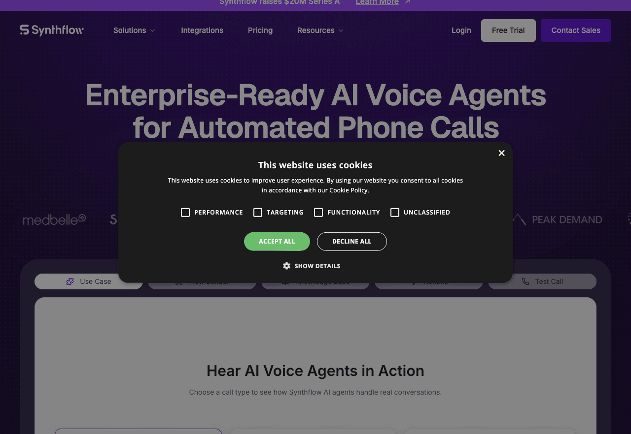 Synthflow AI Conversational AI showing Conversational AI - Automate your conversations. Amplify your business.