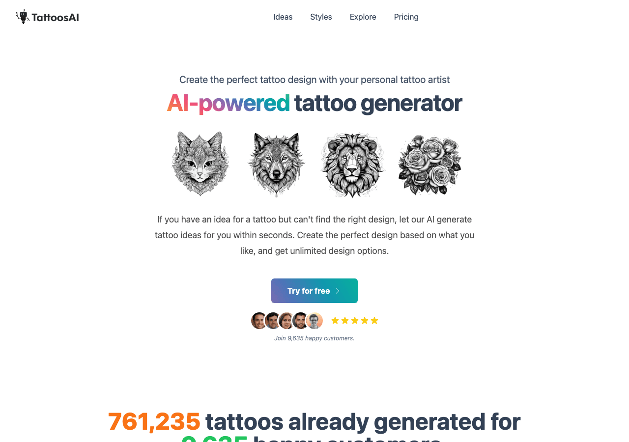 TattoosAI Image Generation showing Image Generation - Unleash Your Creativity with AI-Generated Tattoos
