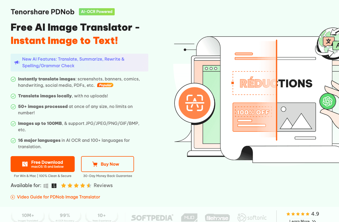 PDNob Image Translator Writing & Translation showing image to text - Extract and translate text from images instantly with 99