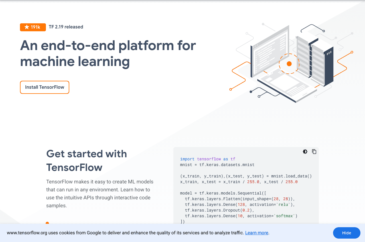 TensorFlow Scientific Research showing open source - An end-to-end open source machine learning platform for everyone.