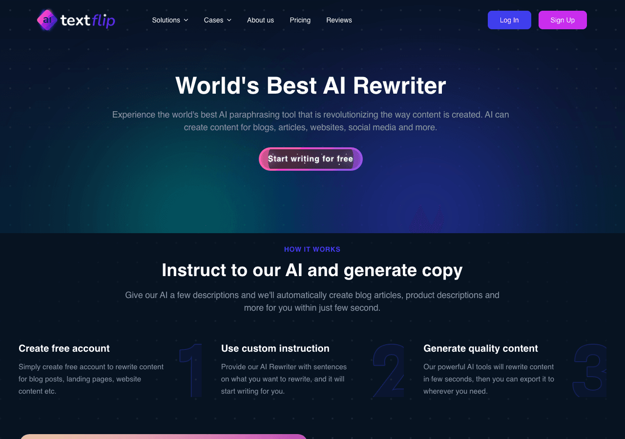 TextFlip Writing & Translation showing Writing & Translation - World's Best AI Rewriting Tool