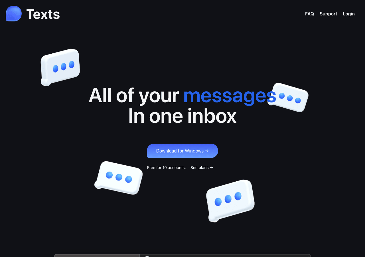 Texts Conversational AI showing Conversational AI - Texts – All your messages. One secure inbox.