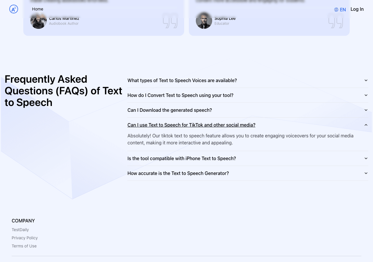 Text to Speech.im Audio Generation showing Audio Generation - Convert text to lifelike speech online for free