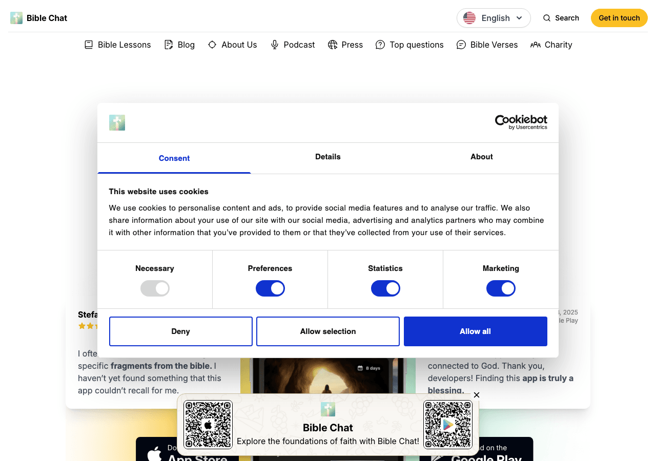 Bible Chat Conversational AI showing Conversational AI - Engage in meaningful conversations about the Bible