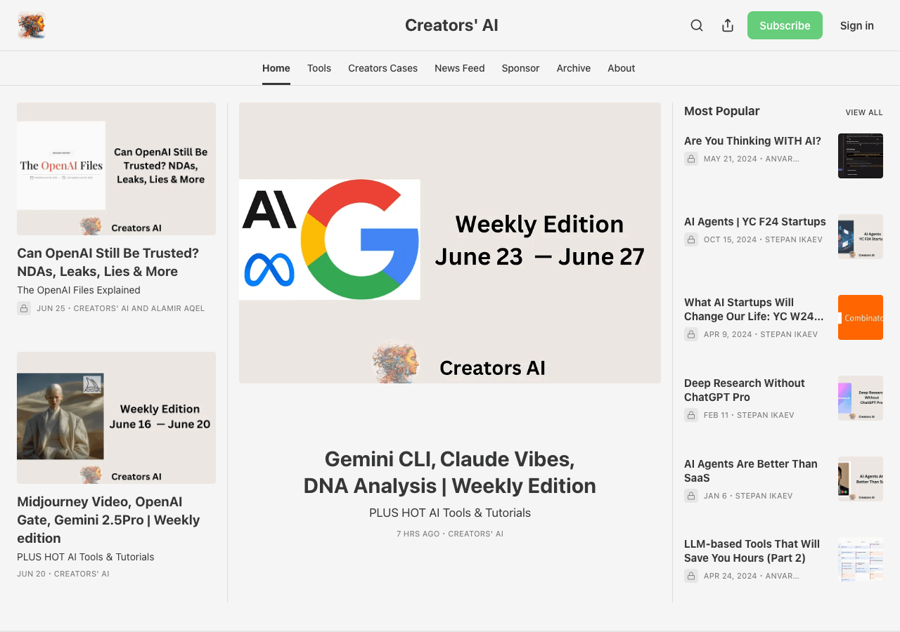 Creators AI Search & Discovery showing Search & Discovery - Unleash Your Creativity with AI