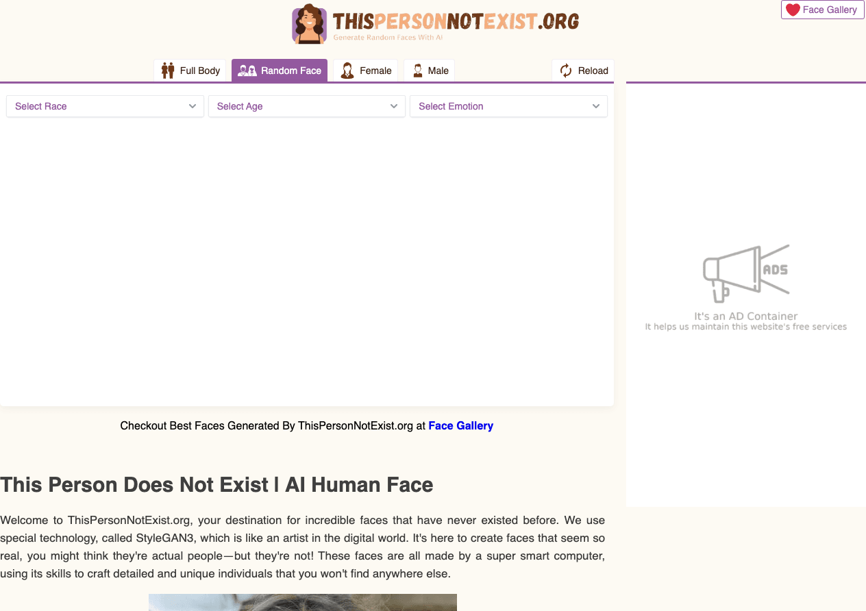 ThisPersonNotExist.org Image Generation showing Image Generation - Creating non-existent persons effortlessly