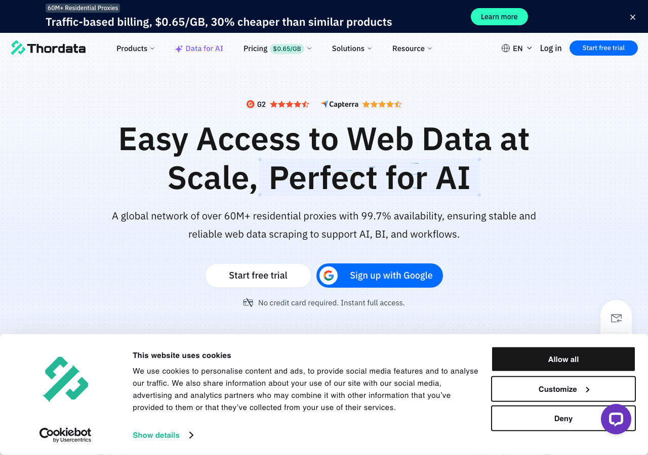Thordata Data Analytics showing Data Analytics - Unlock global data. Power your AI.