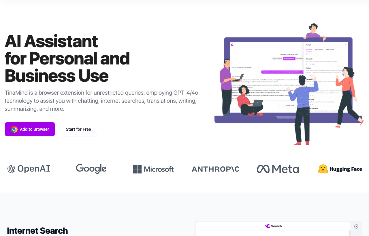 TinaMind Conversational AI showing Conversational AI - Transform your workflow with AI-powered thinking and creation