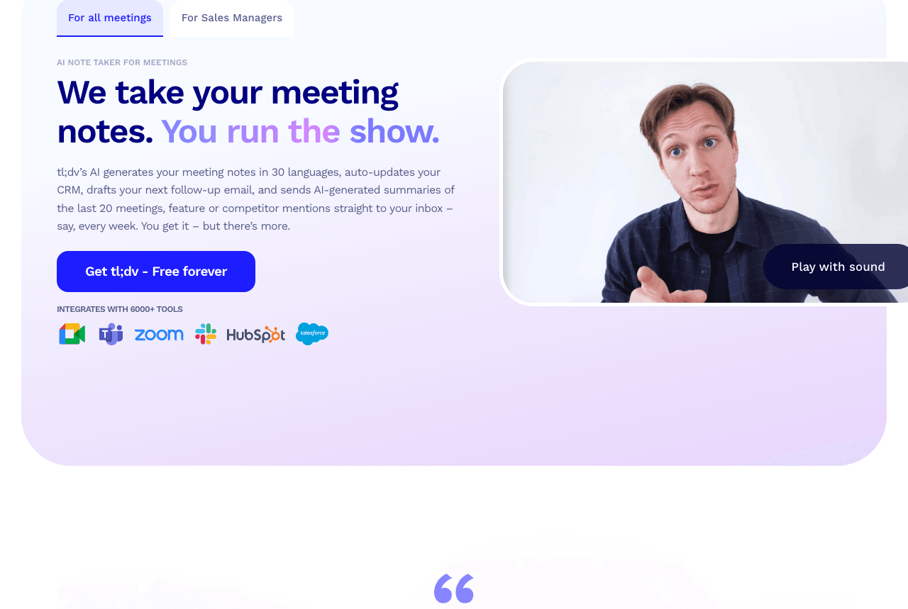 tl;dv Productivity & Collaboration showing Productivity & Collaboration - Simplify Video Content