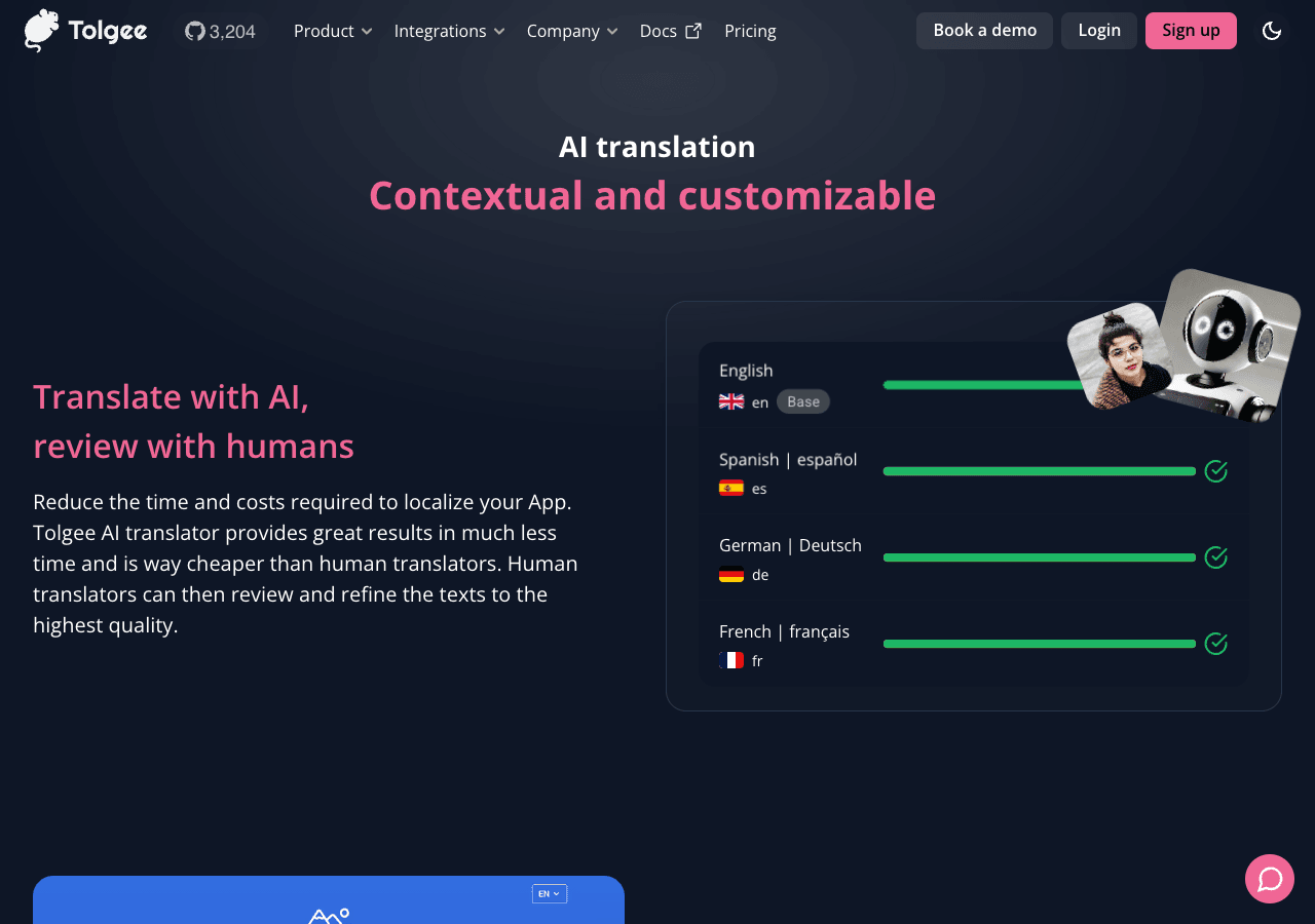 Tolgee Writing & Translation showing Writing & Translation - Empowering autonomous localization