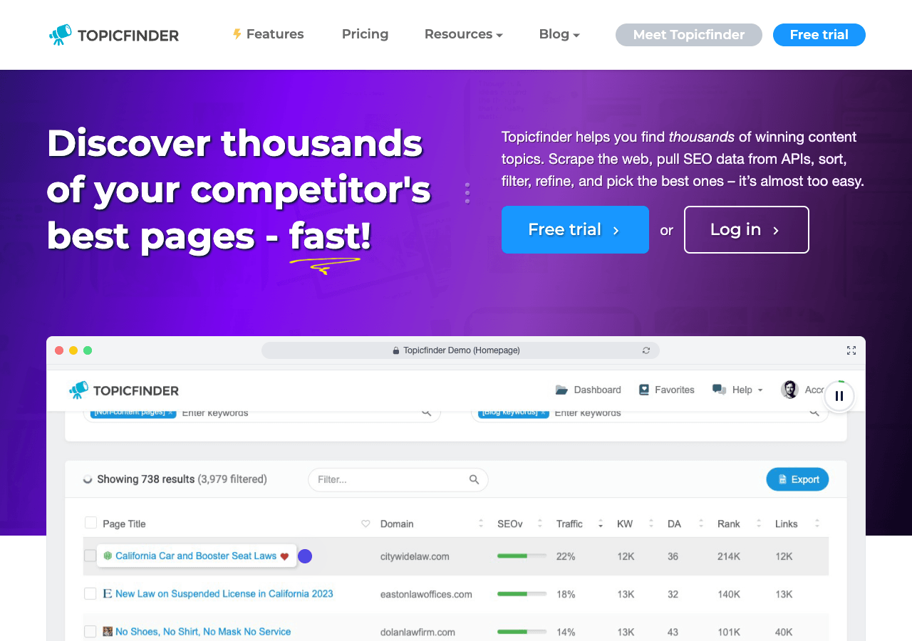 Topicfinder Search & Discovery showing Search & Discovery - Uncover trending topics with ease
