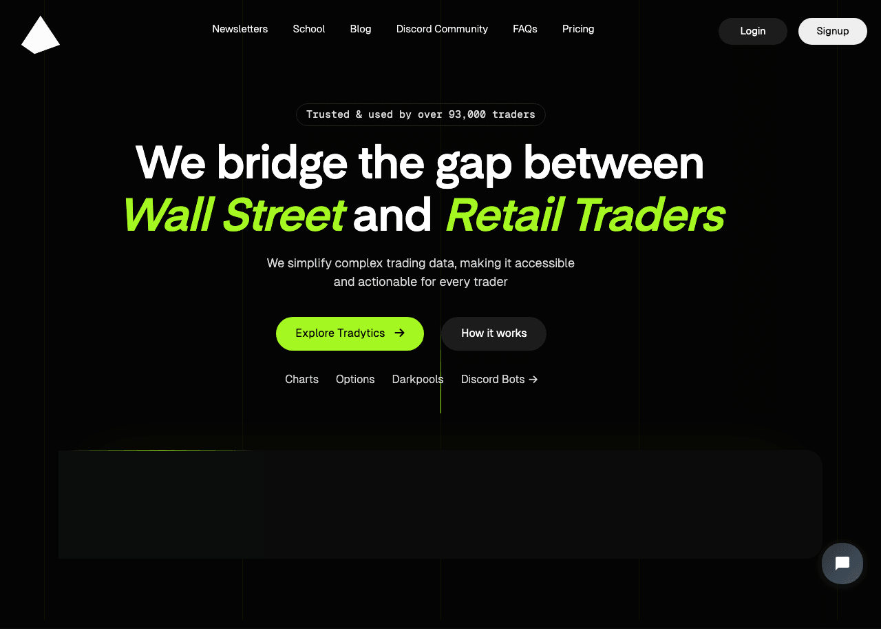 Tradytics Data Analytics showing Data Analytics - AI-driven trading insights and automation for every investor