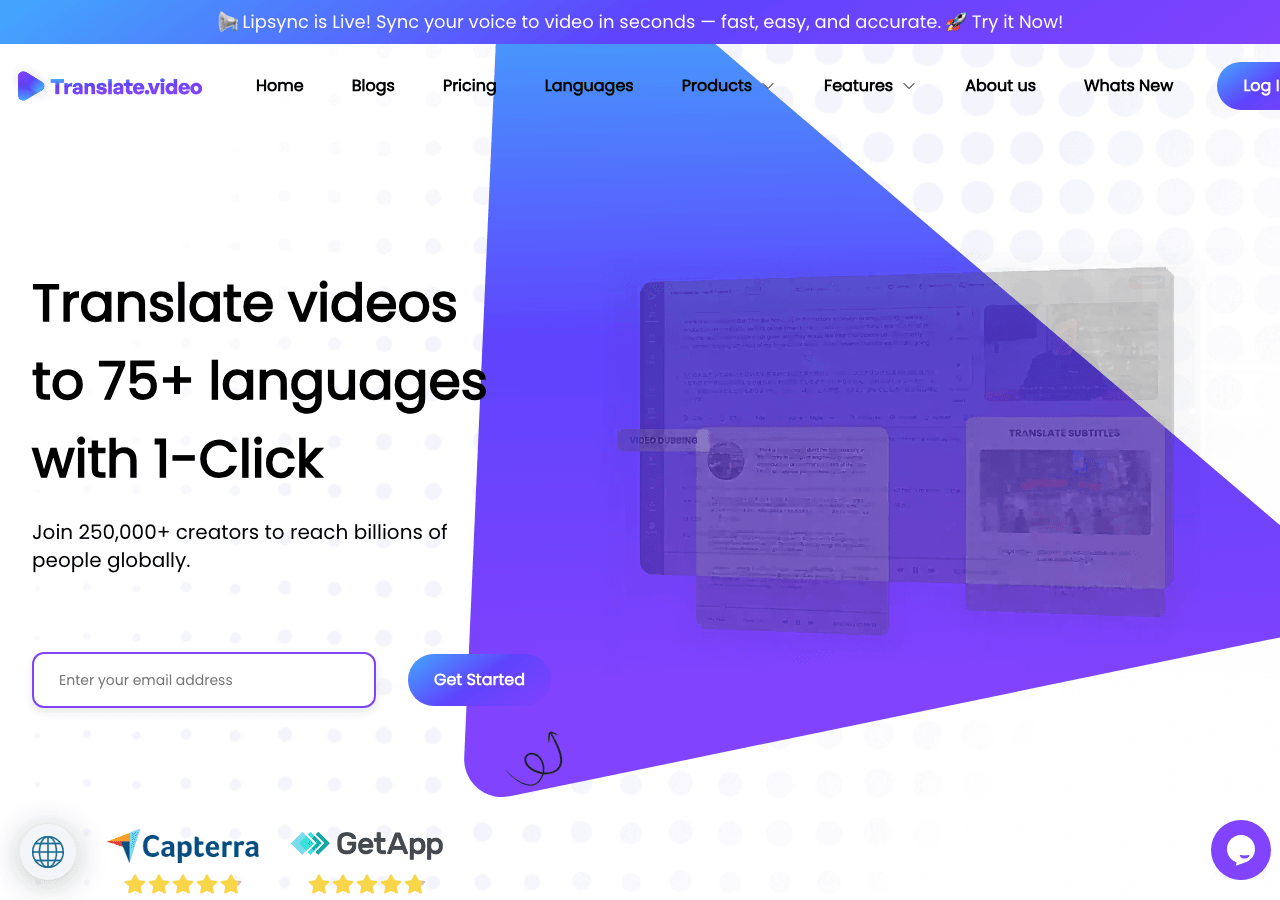 Translate.Video Video Editing showing Video Editing - Effortlessly translate and localize your videos for a global audience
