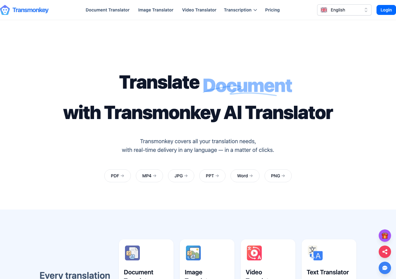 Transmonkey AI Translator Suite Writing & Translation showing Writing & Translation - The most comprehensive AI translator: t
