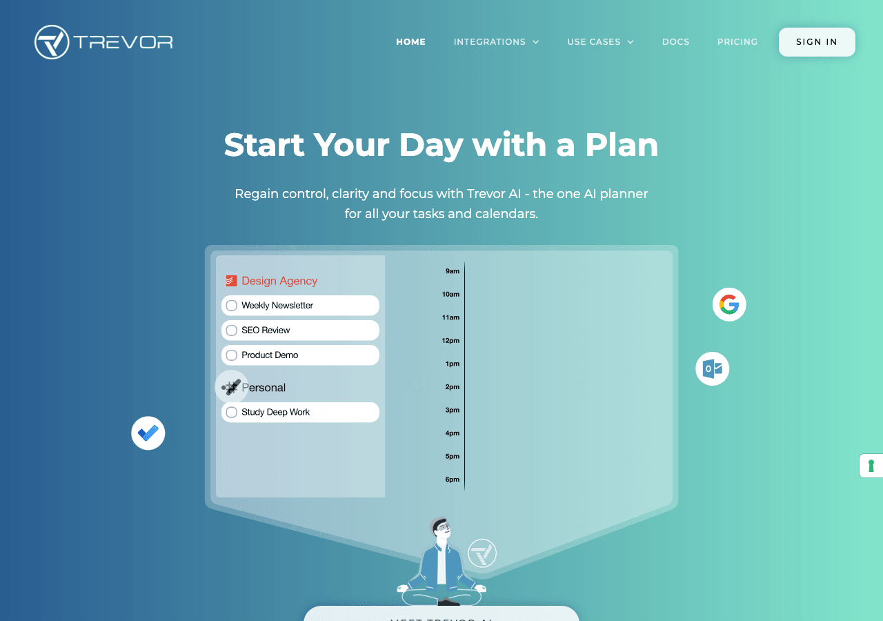 Trevor AI Productivity & Collaboration showing Productivity & Collaboration - Start Your Day with a Plan