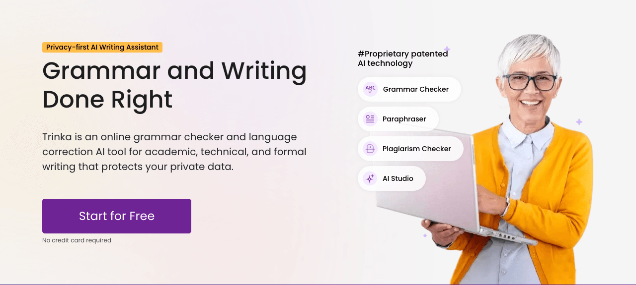Trinka AI Writing & Translation showing Writing & Translation - Empower Your Writing