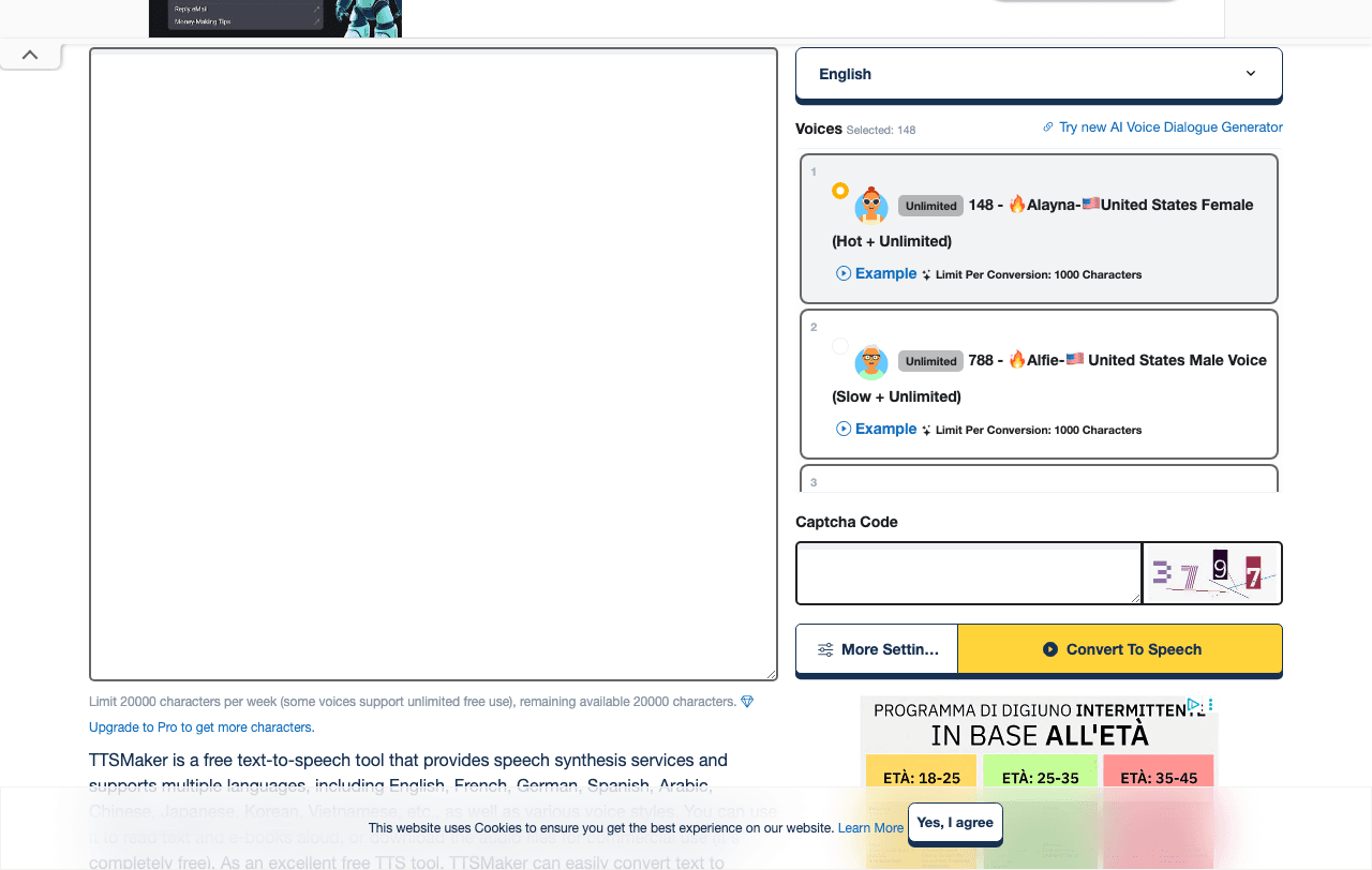 TTSMaker Audio Generation showing ai text to speech - Free AI Text to Speech with 600+ Voices in 100+ Languages