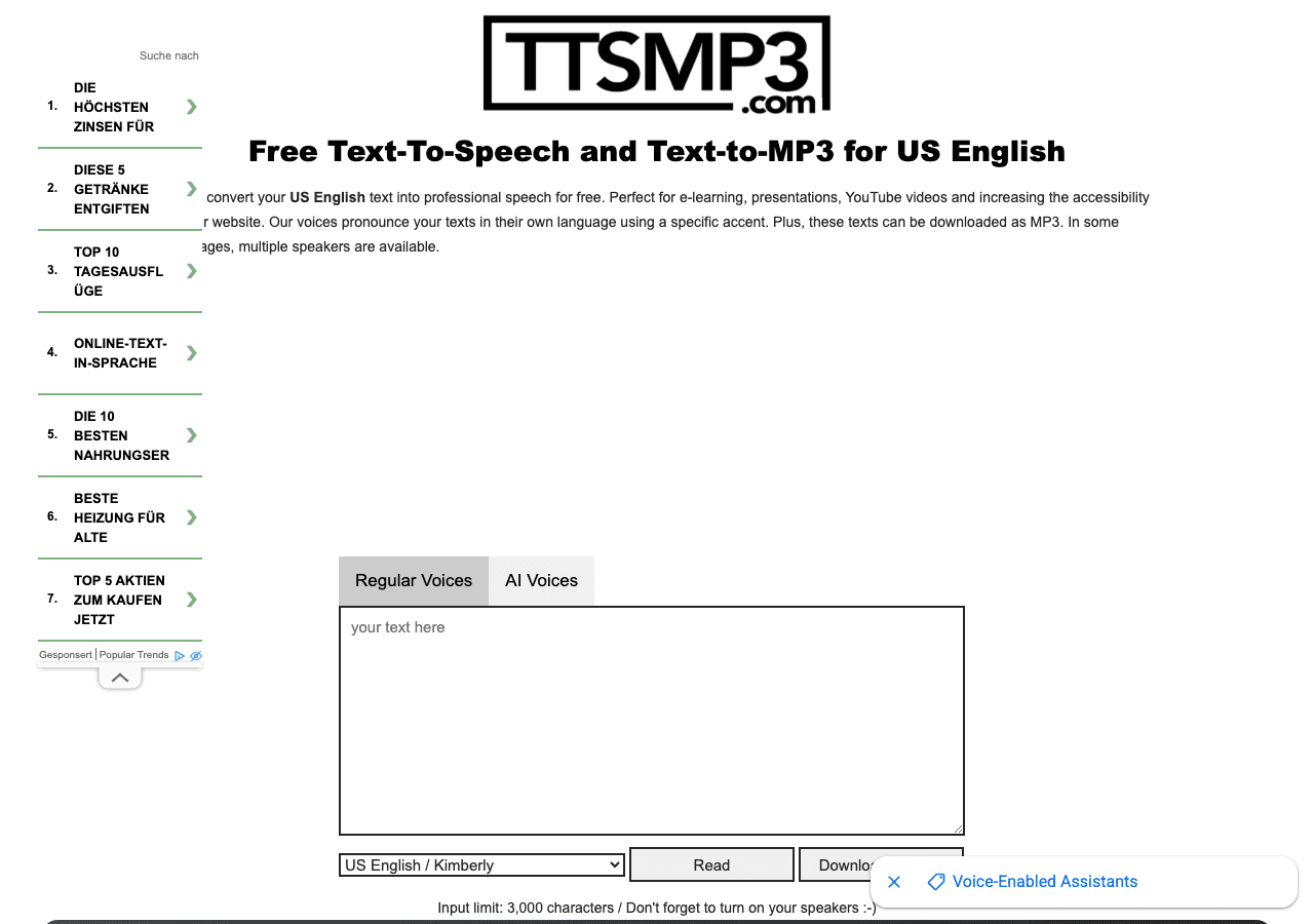 ttsMP3.com Audio Generation showing text-to-speech - Free AI text-to-speech and MP3 download in 25+ languages