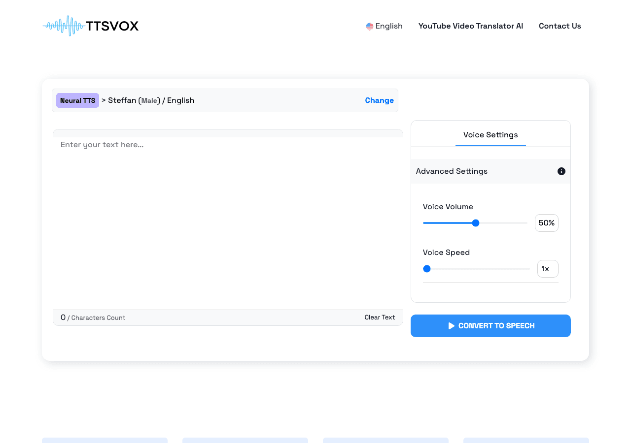 TTSVox Audio Generation showing Audio Generation - Convert Text to Lifelike Voice Instantly
