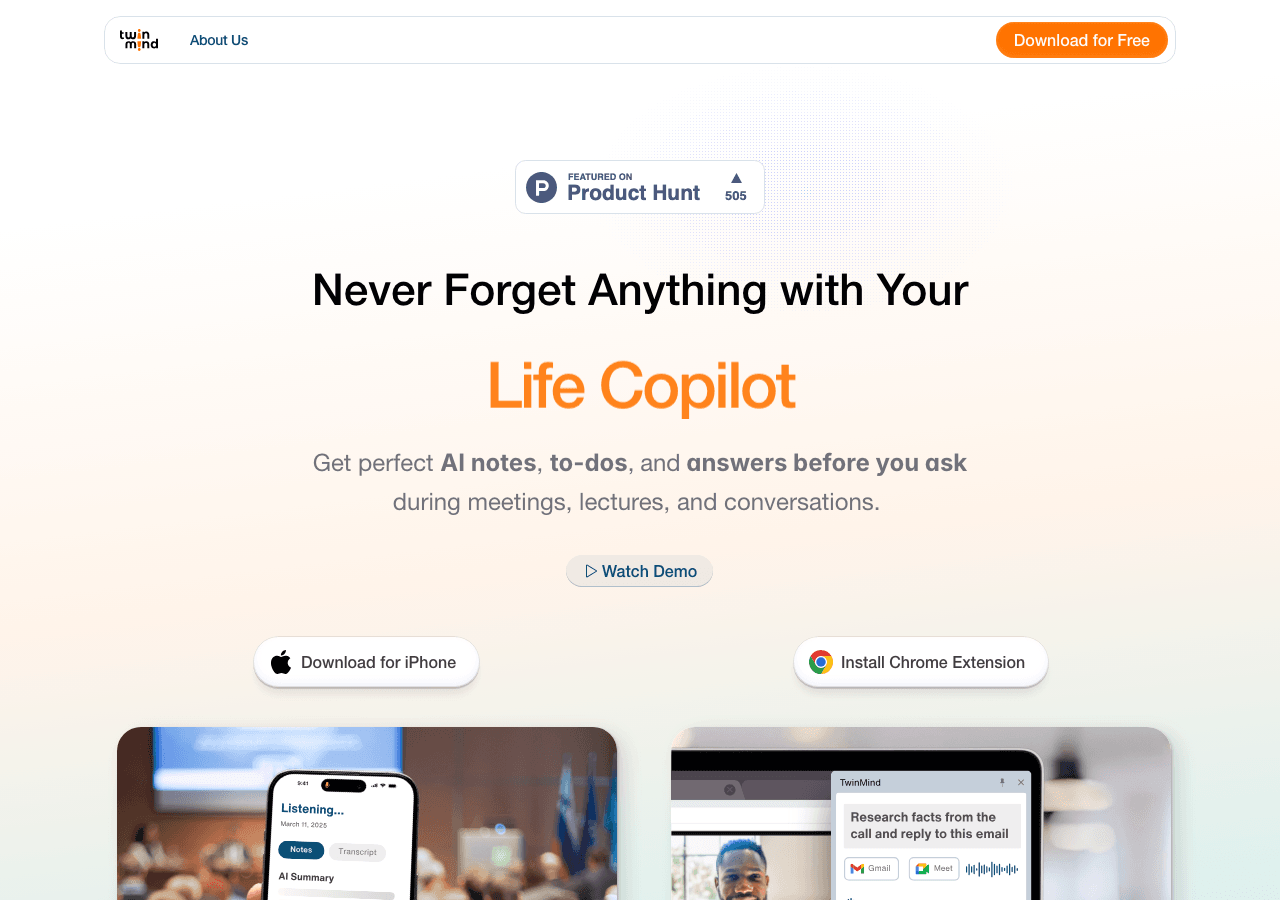 TwinMind Conversational AI showing Conversational AI - Unlocking the power of AI for everyone