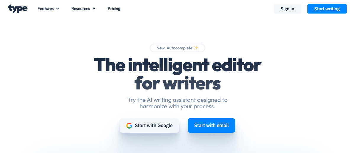 Type.ai Writing & Translation showing Writing & Translation - All-in-one AI writing platform for modern teams and creators