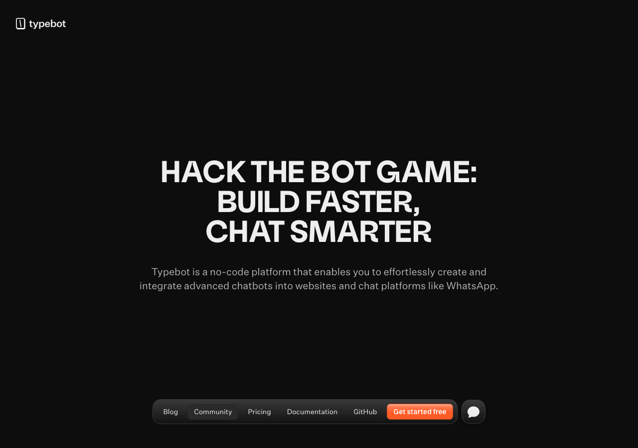 Typebot Conversational AI showing Conversational AI - Create powerful conversational apps and forms that engage, qualify, and