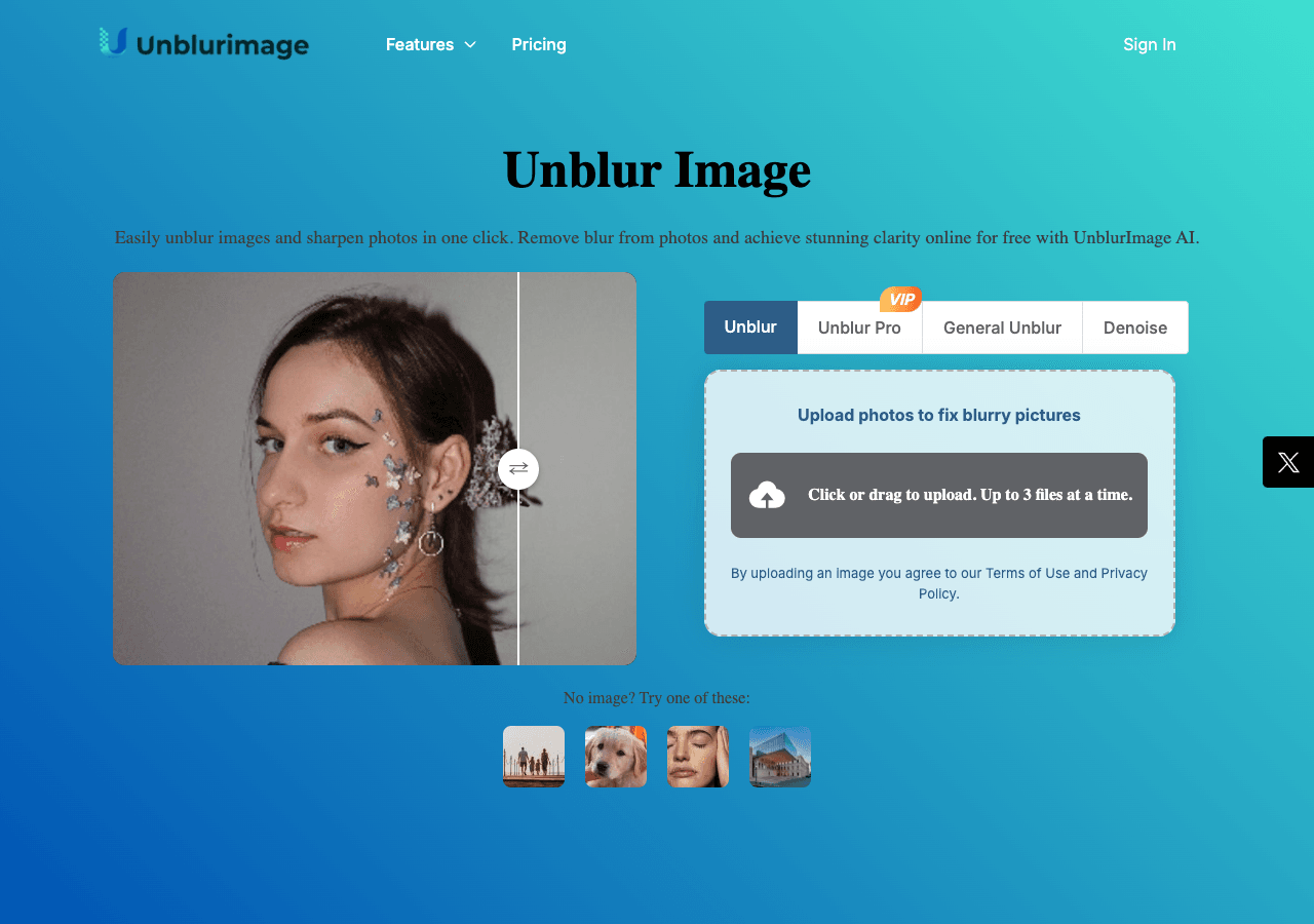 Unblurimage AI Design showing Design - Enhance the clarity of your images with ease!