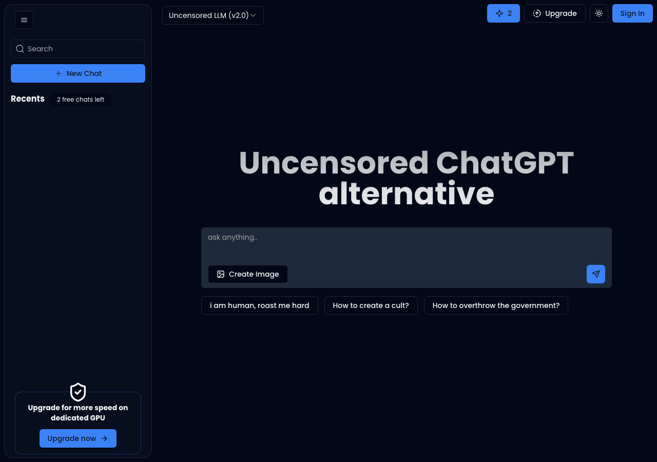 Uncensored Chat Conversational AI showing Conversational AI - Breaking language barriers, one conversation at a time.