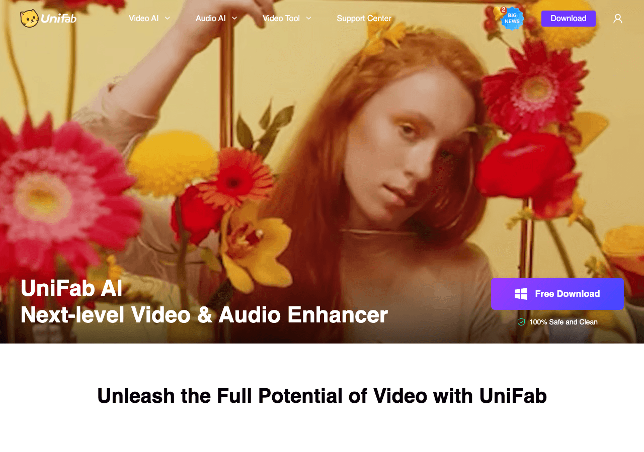 UniFab Video Editing showing ai video enhancer - AI-powered video upscaling and enhancement for stunning clarity