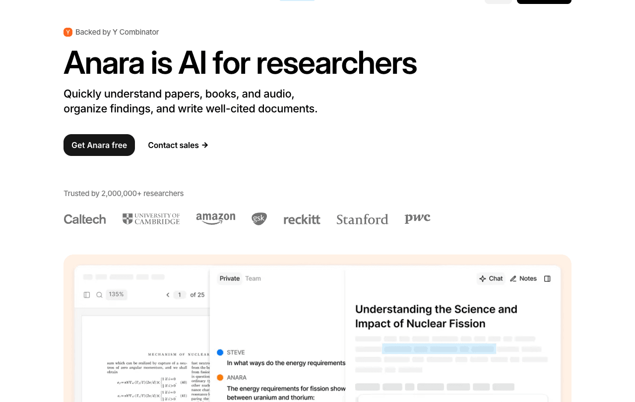 Anara Conversational AI showing Conversational AI - AI research assistant for extracting, linking, and understanding complex